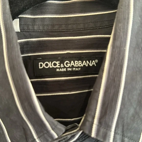 Dolce and Gabanna button up mens medium black button down, white stripe. Worn 2x - Picture 2 of 3